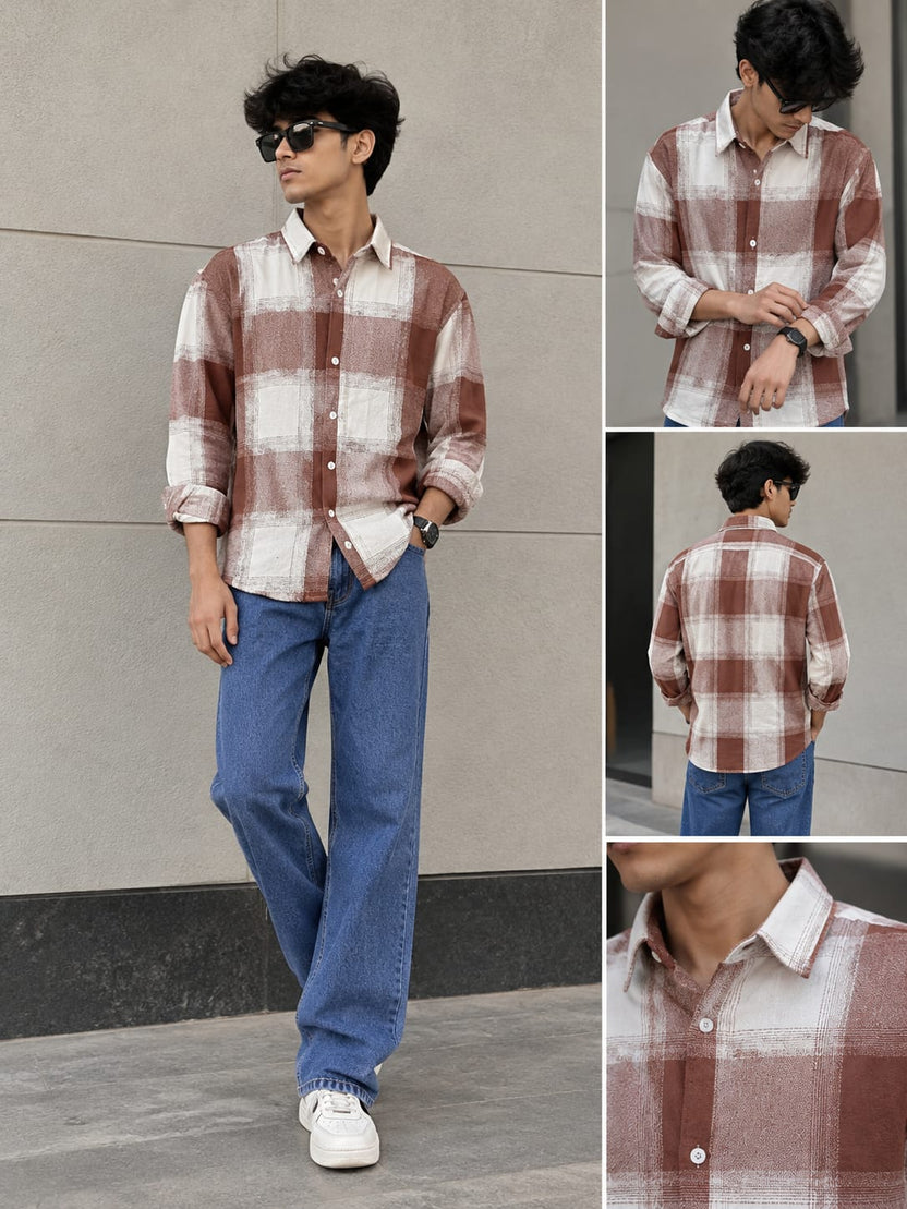 Brown & Cream Checked Shirt with Blue Jeans Combo | NJ STREETWEAR – My ...
